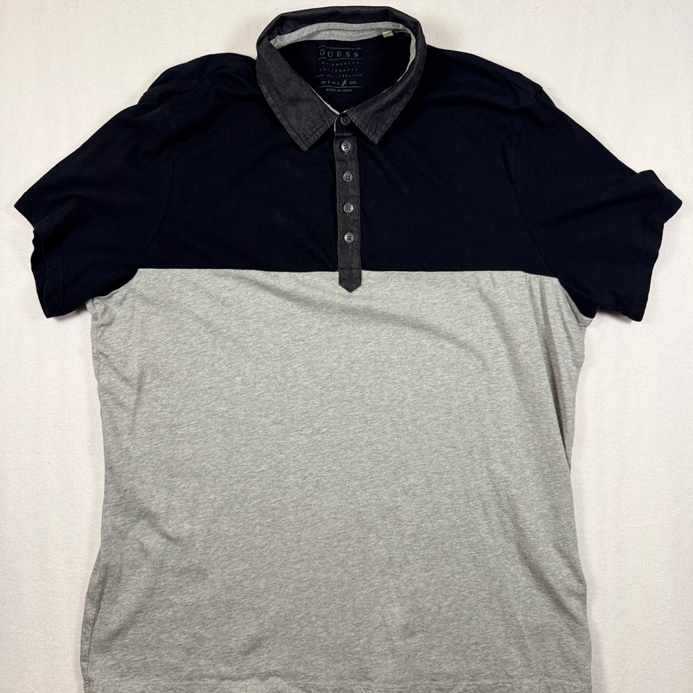 GUESS Men’s Two-Tone Short Sleeve Polo Shirt - Navy & Light Gray